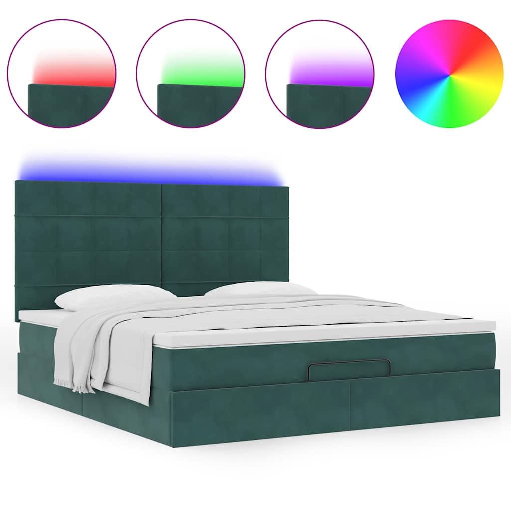 Ottoman-Bett mit Matratzen & LEDs Dunkelgrün 160x200 cm Samt