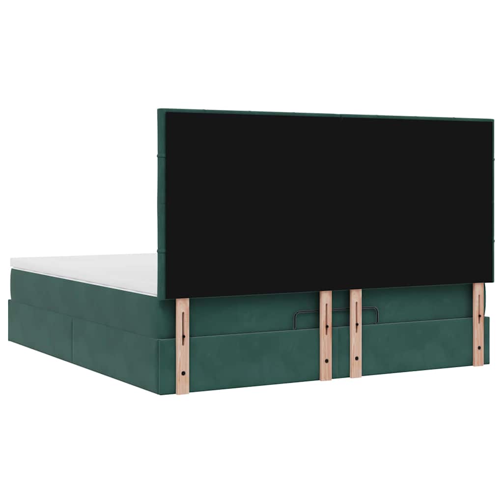 Ottoman-Bett mit Matratzen & LEDs Dunkelgrün 160x200 cm Samt