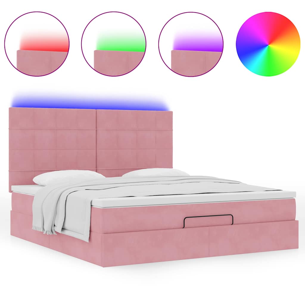 Ottoman-Bett mit Matratzen & LEDs Rosa 160x200 cm Samt