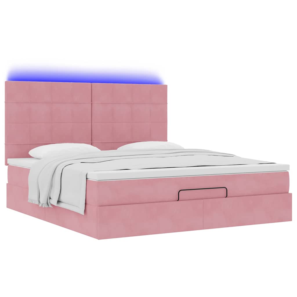 Ottoman-Bett mit Matratzen & LEDs Rosa 160x200 cm Samt