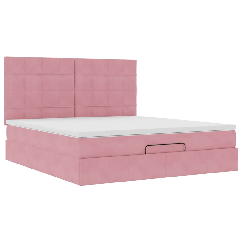Ottoman-Bett mit Matratzen & LEDs Rosa 160x200 cm Samt