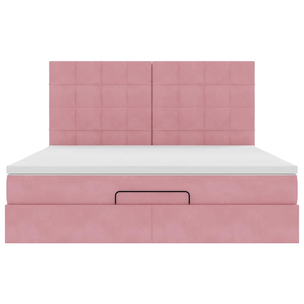 Ottoman-Bett mit Matratzen & LEDs Rosa 160x200 cm Samt