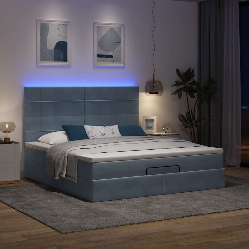 Ottoman-Bett mit Matratzen & LEDs Dunkelgrau 180x200 cm Samt