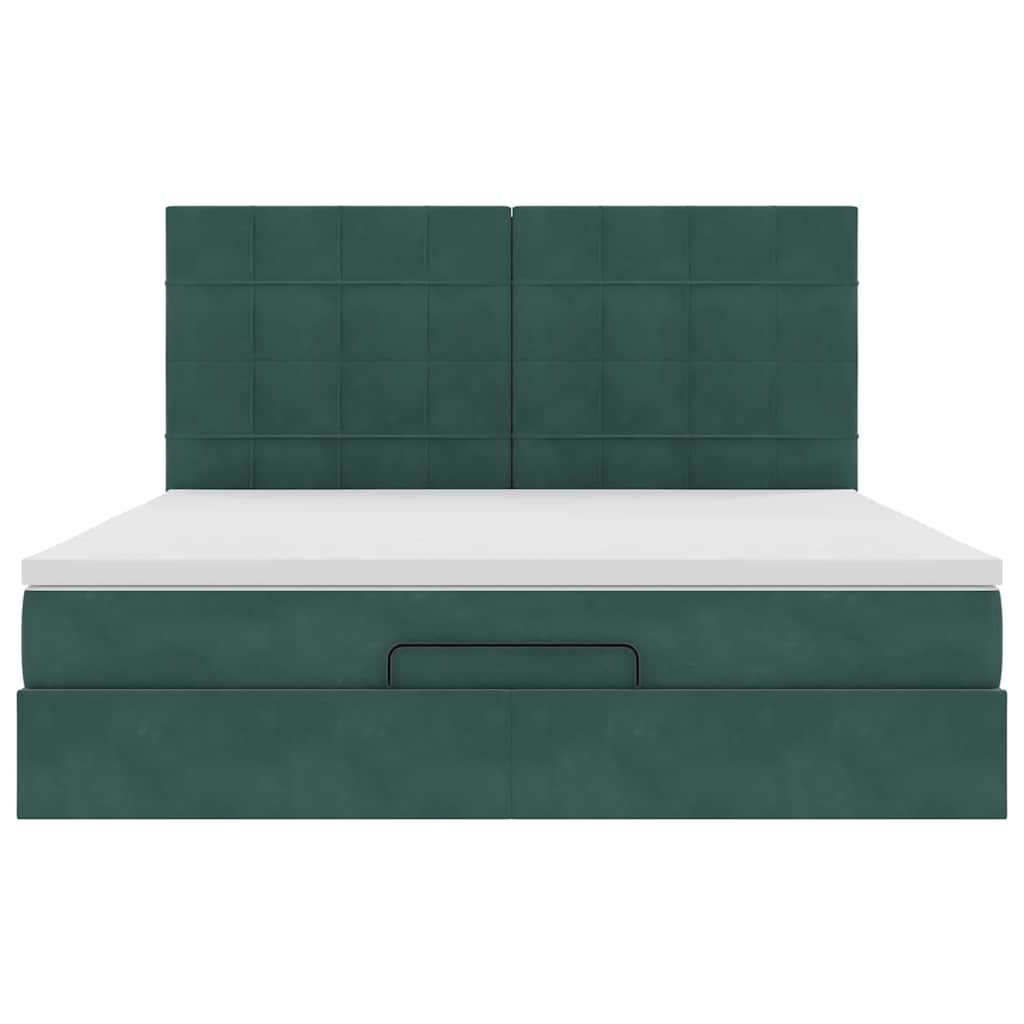 Ottoman-Bett mit Matratzen & LEDs Dunkelgrün 180x200 cm Samt