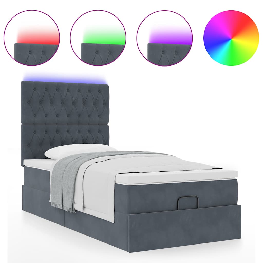 Ottoman-Bett mit Matratzen & LEDs Dunkelgrau 80x200 cm Samt