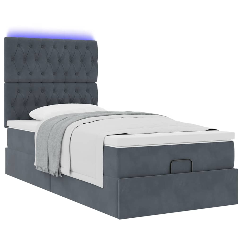 Ottoman-Bett mit Matratzen & LEDs Dunkelgrau 80x200 cm Samt