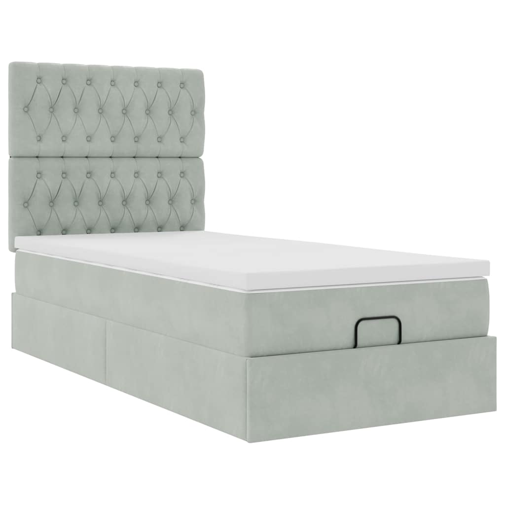 Ottoman-Bett mit Matratzen & LEDs Hellgrau 90x200 cm Samt