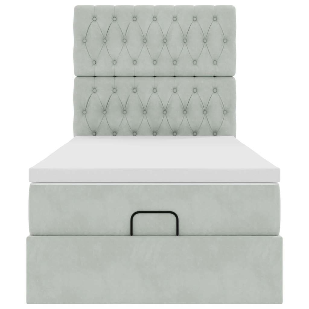 Ottoman-Bett mit Matratzen & LEDs Hellgrau 90x200 cm Samt