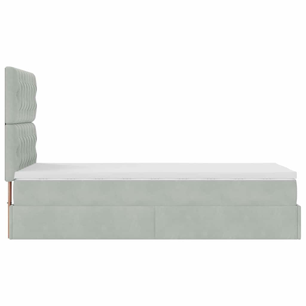 Ottoman-Bett mit Matratzen & LEDs Hellgrau 90x200 cm Samt