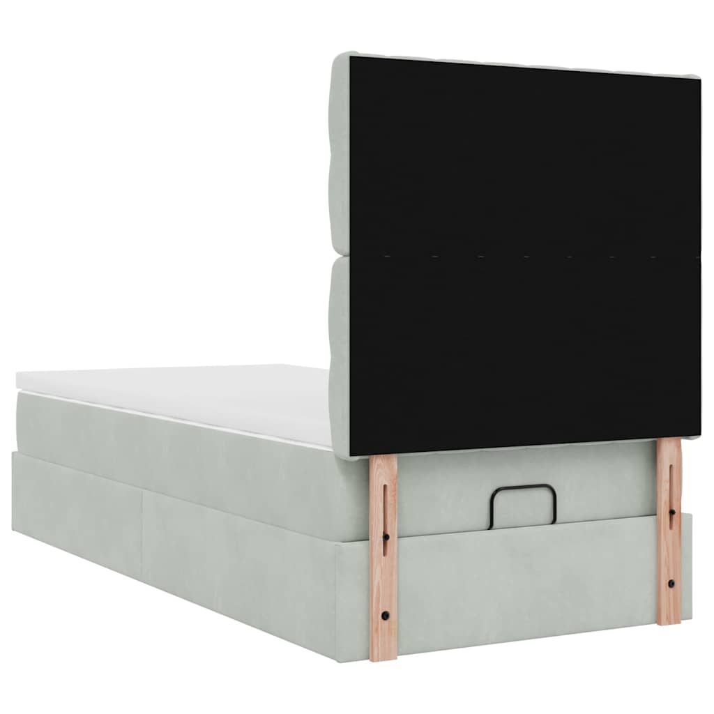 Ottoman-Bett mit Matratzen & LEDs Hellgrau 90x200 cm Samt