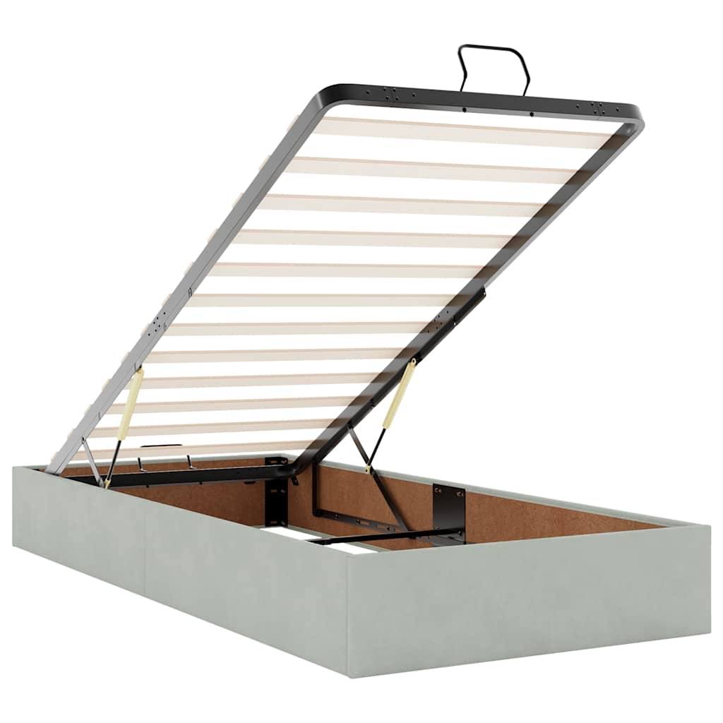 Ottoman-Bett mit Matratzen & LEDs Hellgrau 90x200 cm Samt