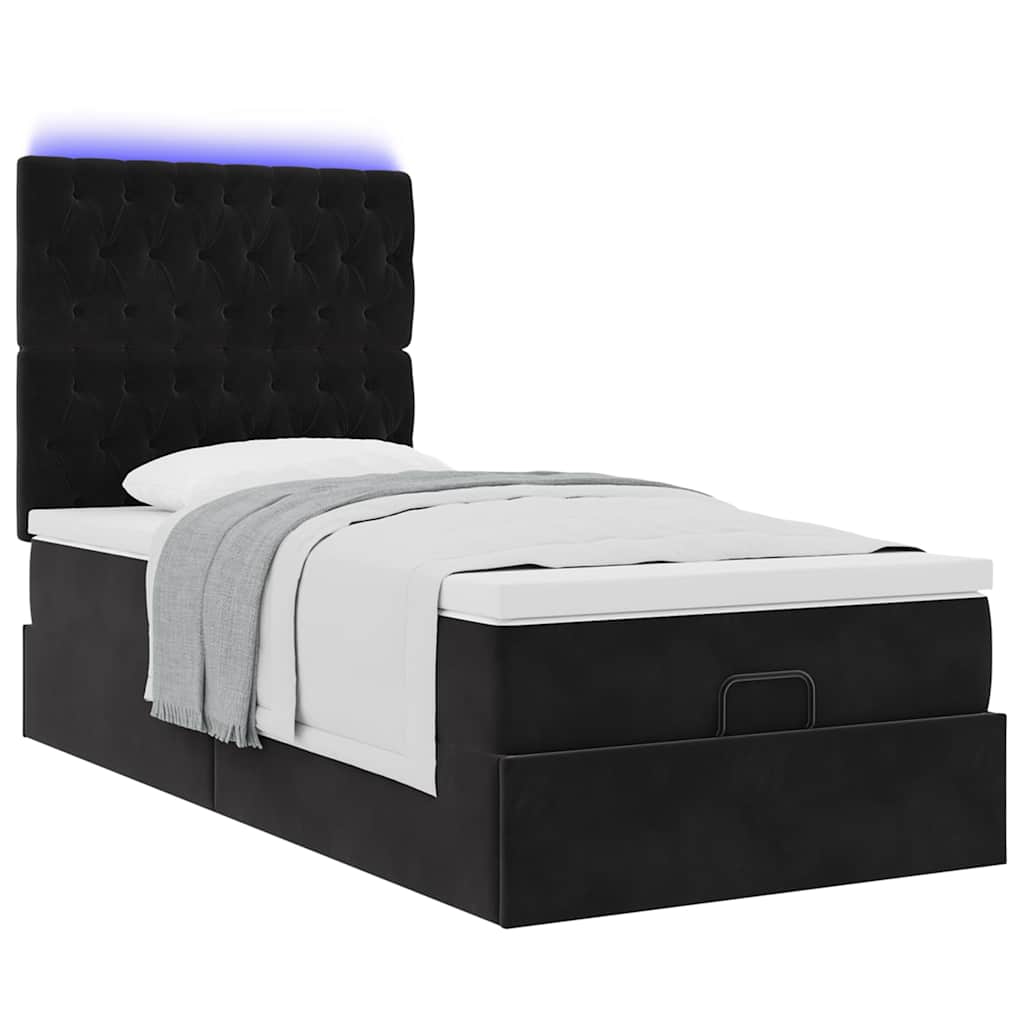 Ottoman-Bett mit Matratzen & LEDs Schwarz 90x200 cm Samt