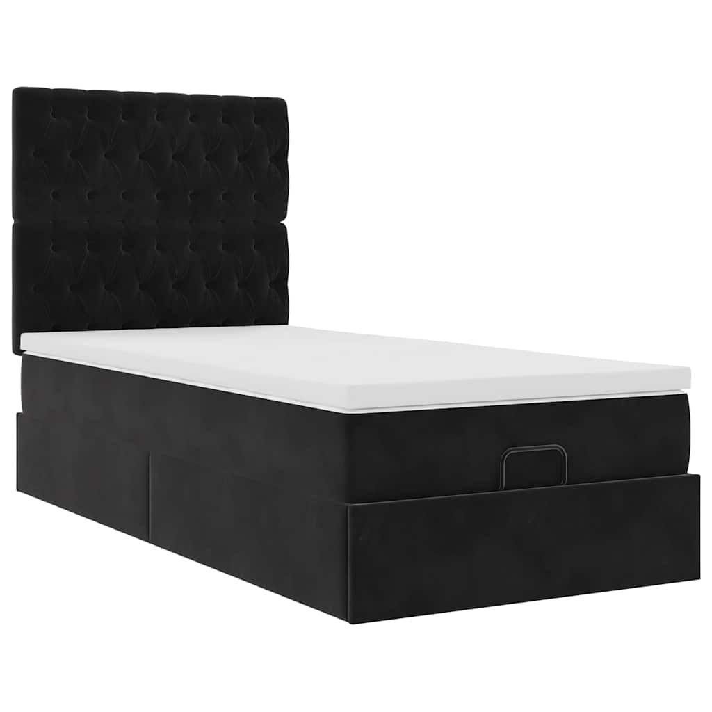 Ottoman-Bett mit Matratzen & LEDs Schwarz 90x200 cm Samt