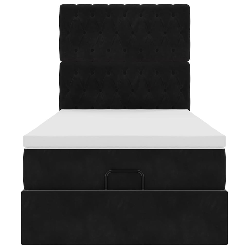 Ottoman-Bett mit Matratzen & LEDs Schwarz 90x200 cm Samt