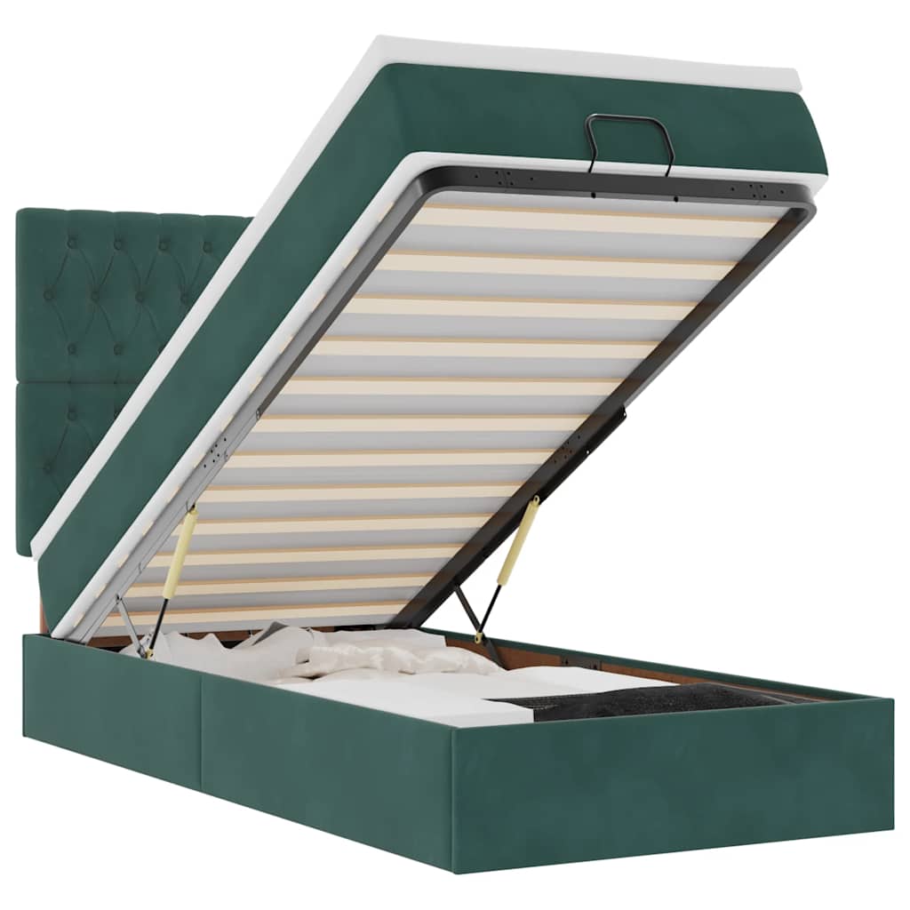 Ottoman-Bett mit Matratzen & LEDs Dunkelgrün 90x200 cm Samt