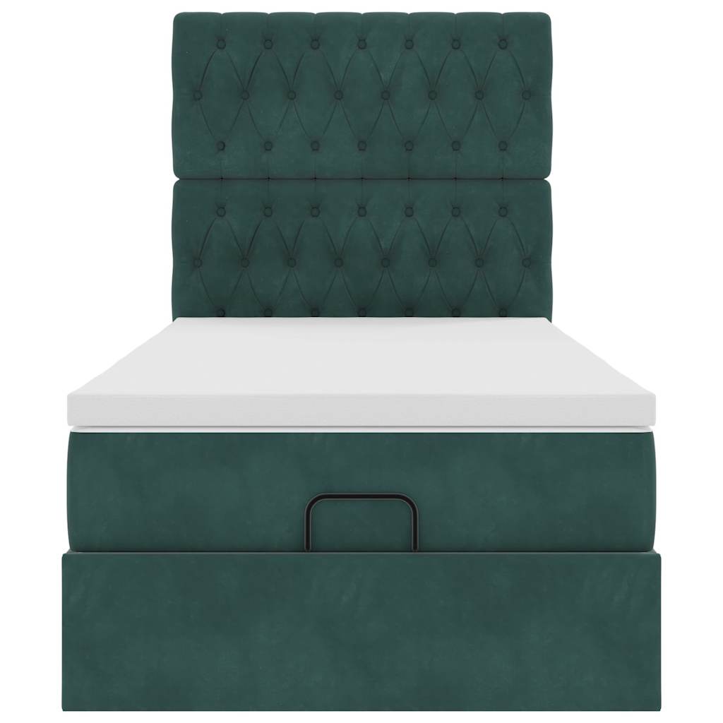 Ottoman-Bett mit Matratzen & LEDs Dunkelgrün 90x200 cm Samt