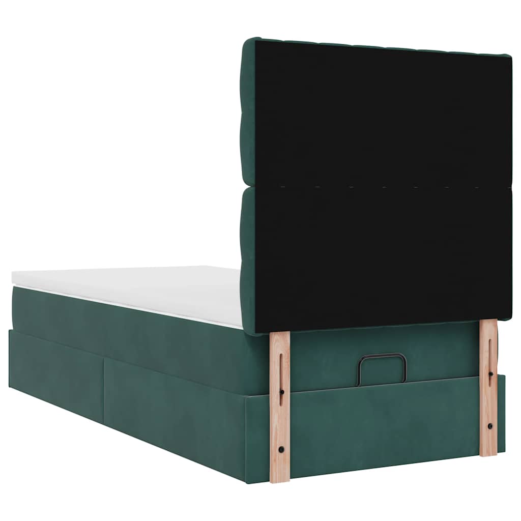 Ottoman-Bett mit Matratzen & LEDs Dunkelgrün 90x200 cm Samt