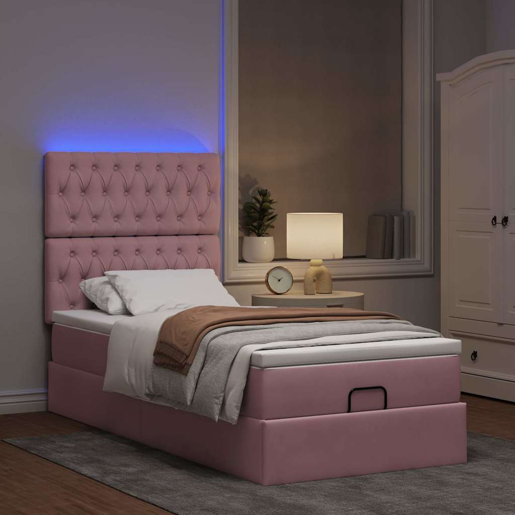 Ottoman-Bett mit Matratzen & LEDs Rosa 90x200 cm Samt