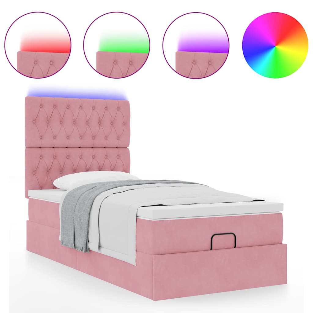 Ottoman-Bett mit Matratzen & LEDs Rosa 90x200 cm Samt