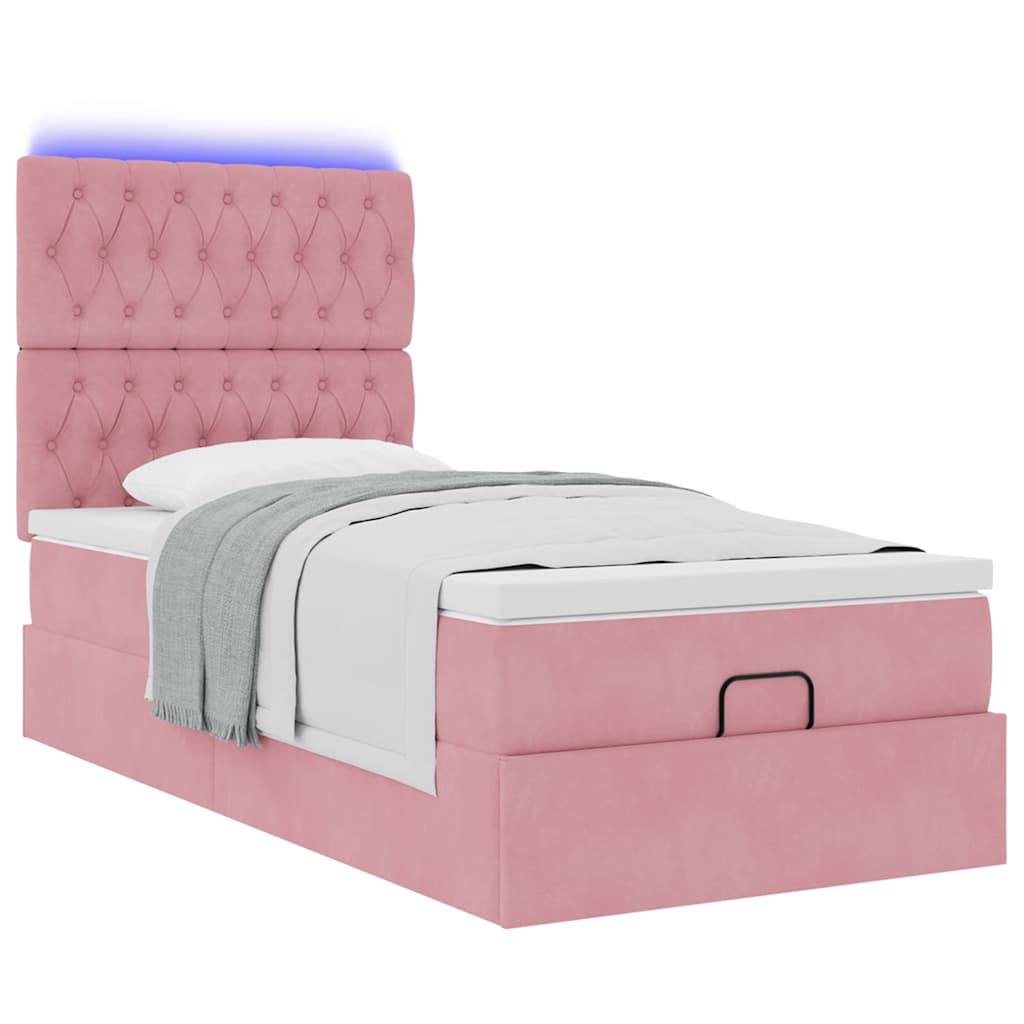 Ottoman-Bett mit Matratzen & LEDs Rosa 90x200 cm Samt