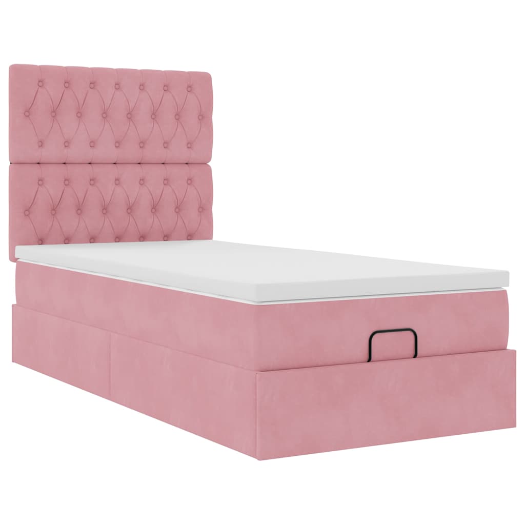 Ottoman-Bett mit Matratzen & LEDs Rosa 90x200 cm Samt