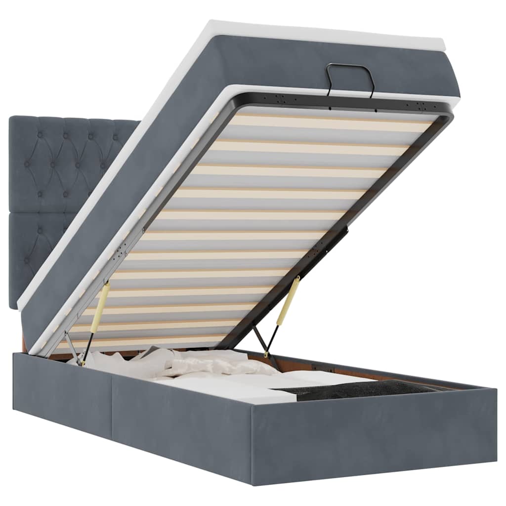Ottoman-Bett mit Matratzen & LEDs Dunkelgrau 100x200 cm Samt