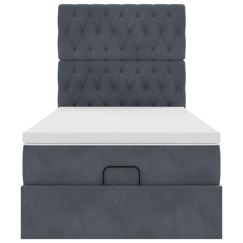 Ottoman-Bett mit Matratzen & LEDs Dunkelgrau 100x200 cm Samt