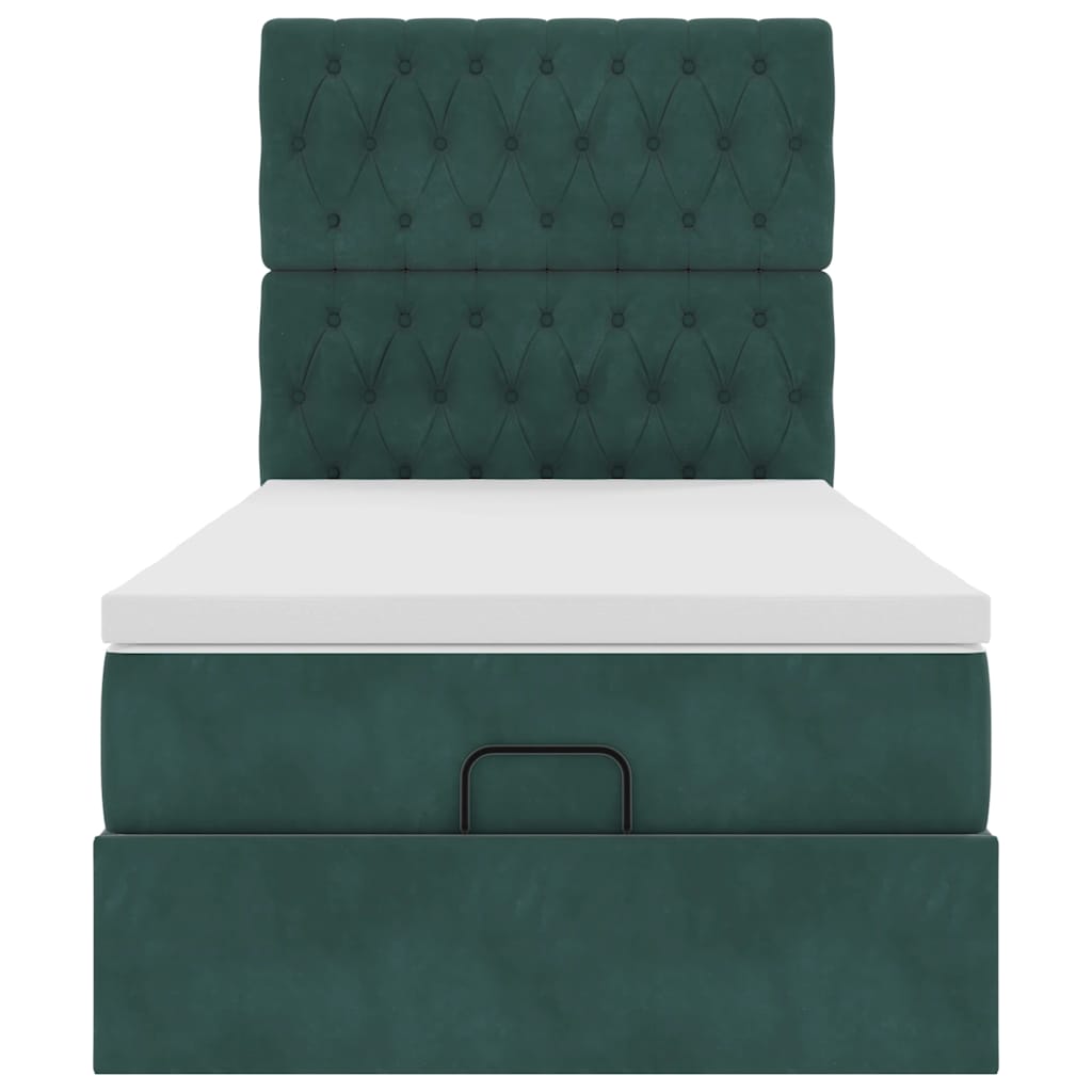 Ottoman-Bett mit Matratzen & LEDs Dunkelgrün 100x200 cm Samt