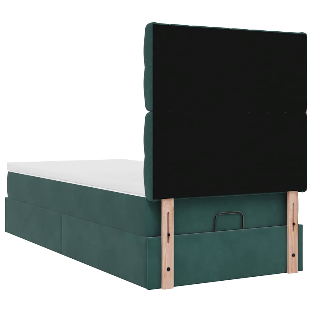 Ottoman-Bett mit Matratzen & LEDs Dunkelgrün 100x200 cm Samt