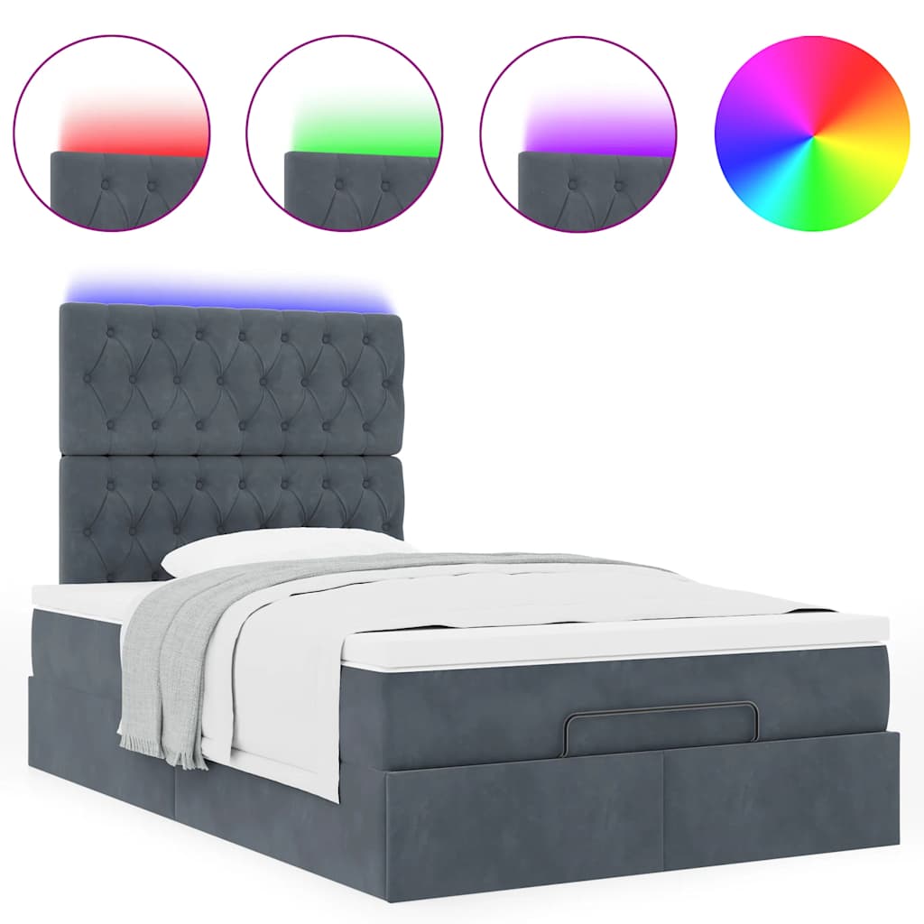 Ottoman-Bett mit Matratzen & LEDs Dunkelgrau 120x190 cm Samt