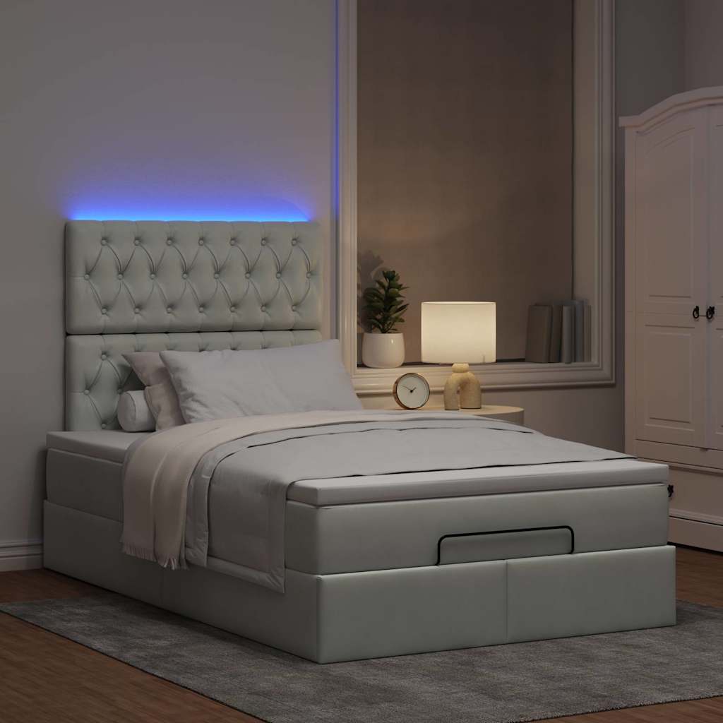 Ottoman-Bett mit Matratzen & LEDs Hellgrau 120x200 cm Samt