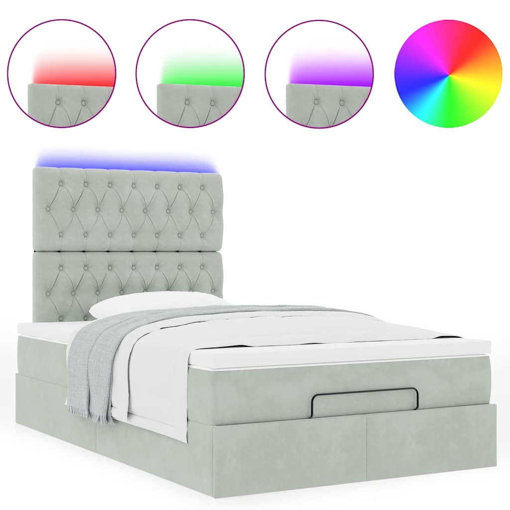 Ottoman-Bett mit Matratzen & LEDs Hellgrau 120x200 cm Samt