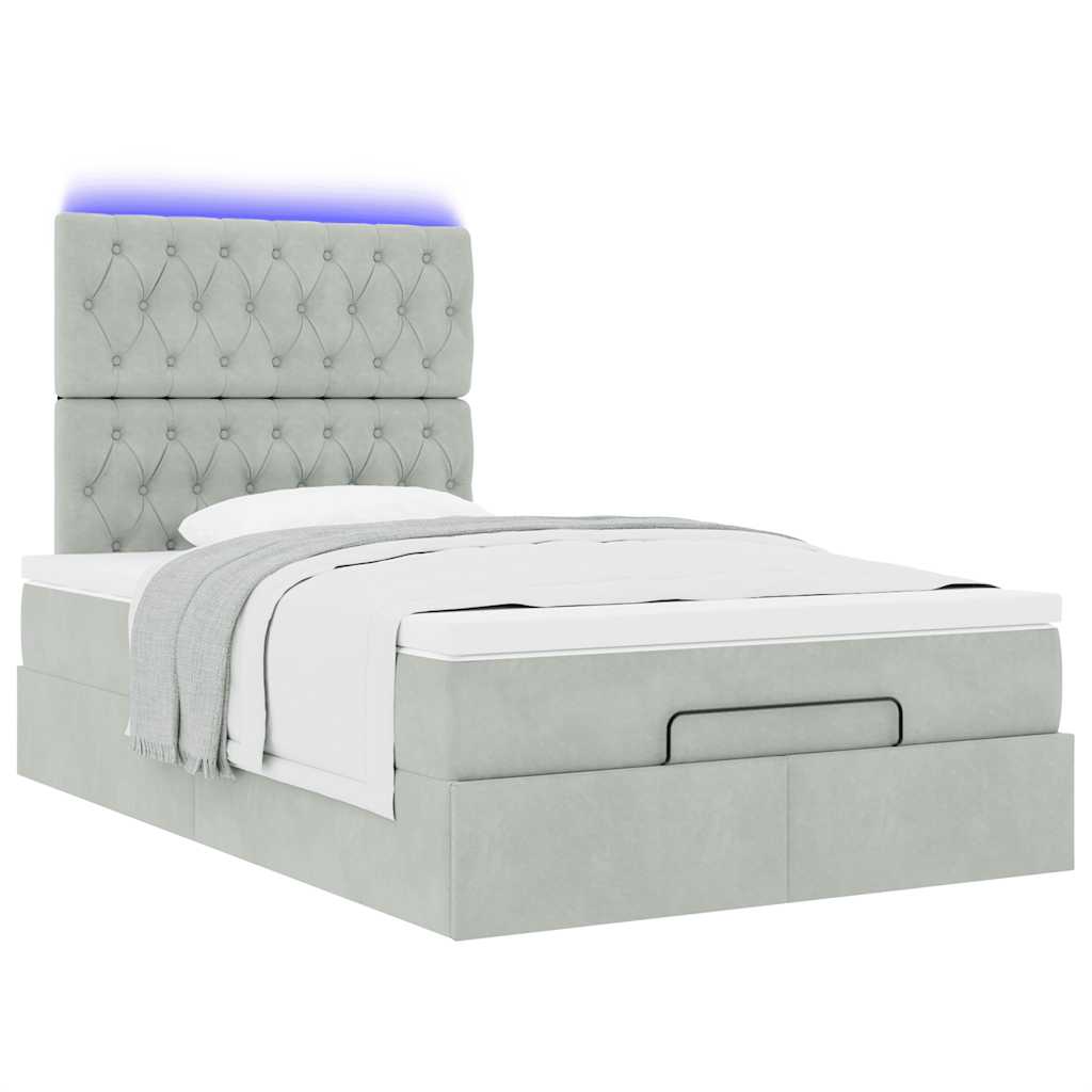 Ottoman-Bett mit Matratzen & LEDs Hellgrau 120x200 cm Samt