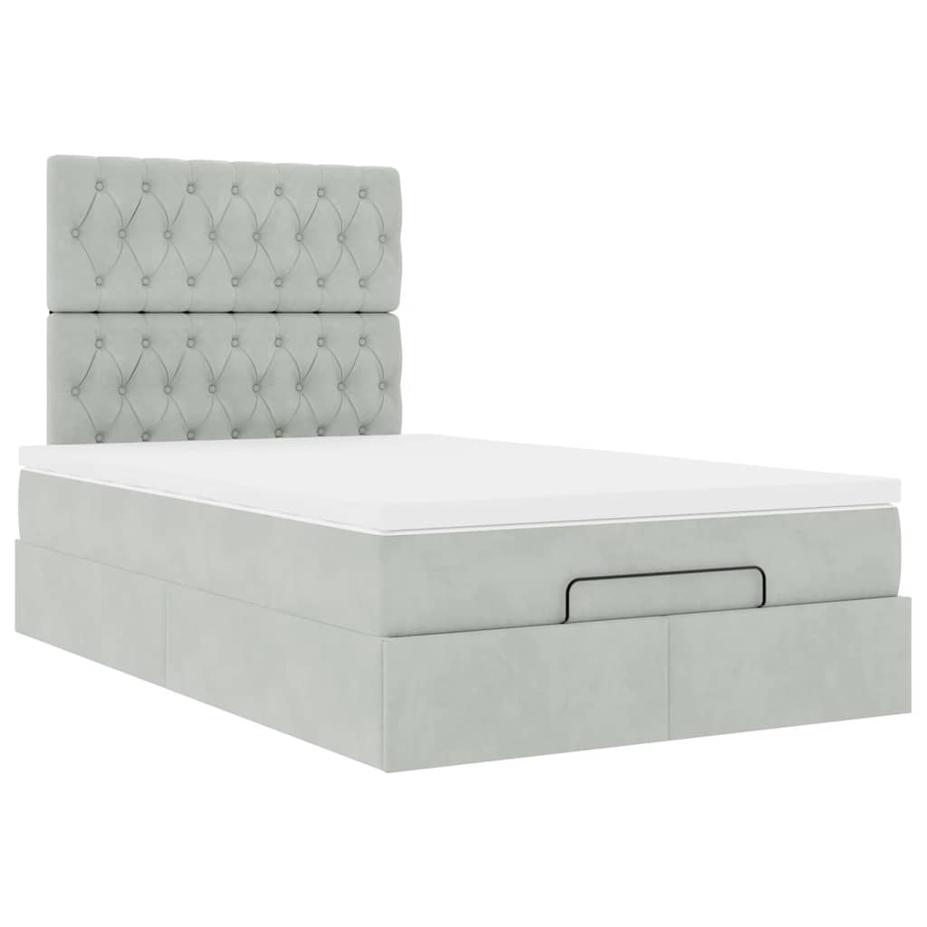Ottoman-Bett mit Matratzen & LEDs Hellgrau 120x200 cm Samt