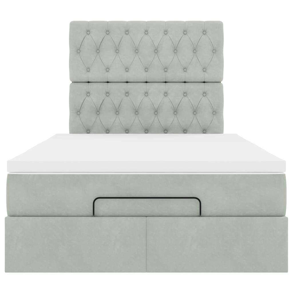 Ottoman-Bett mit Matratzen & LEDs Hellgrau 120x200 cm Samt