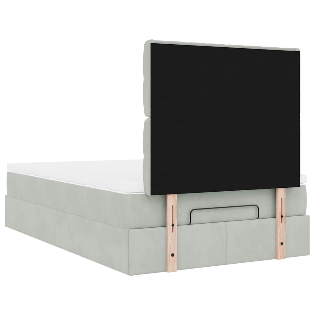 Ottoman-Bett mit Matratzen & LEDs Hellgrau 120x200 cm Samt