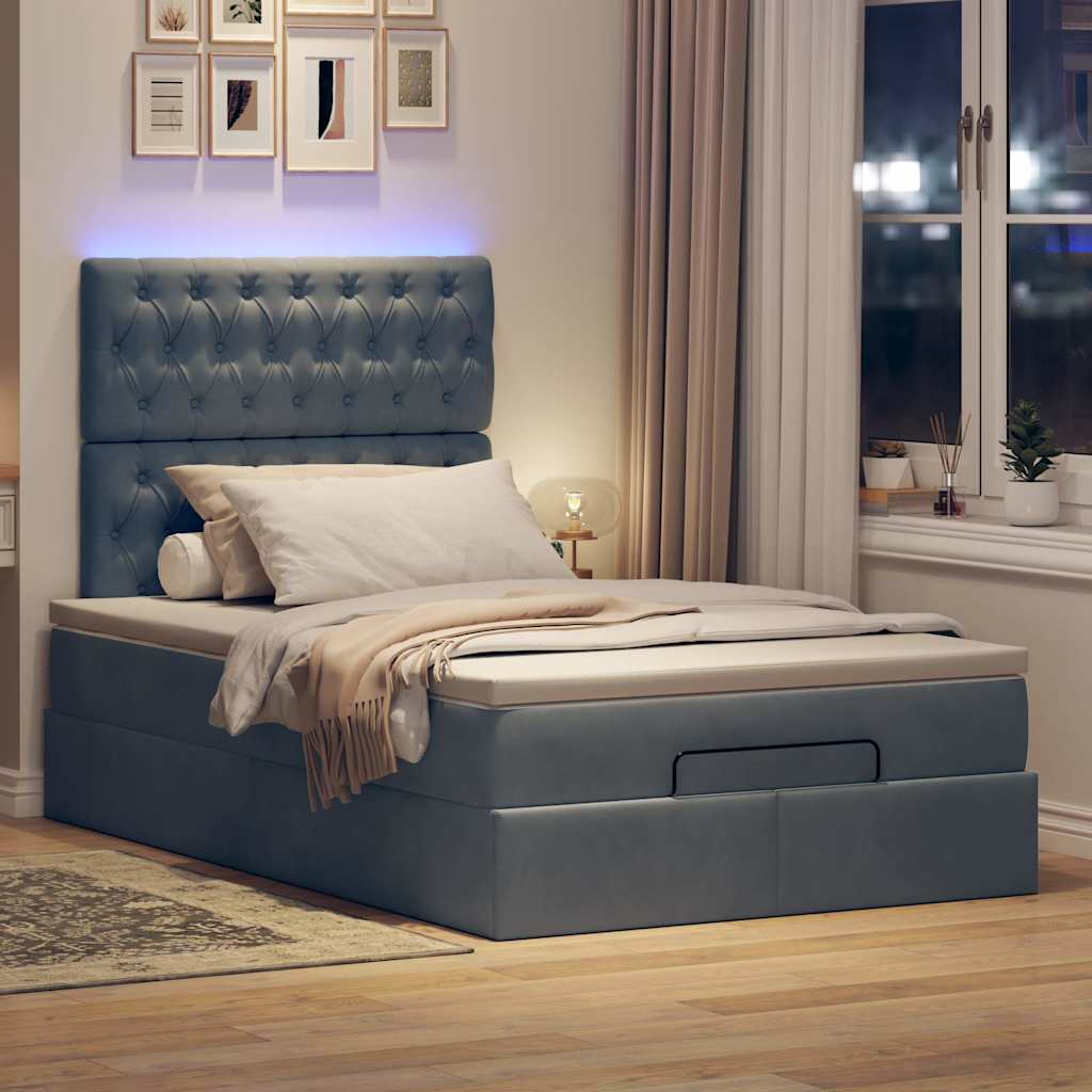 Ottoman-Bett mit Matratzen & LEDs Dunkelgrau 120x200 cm Samt