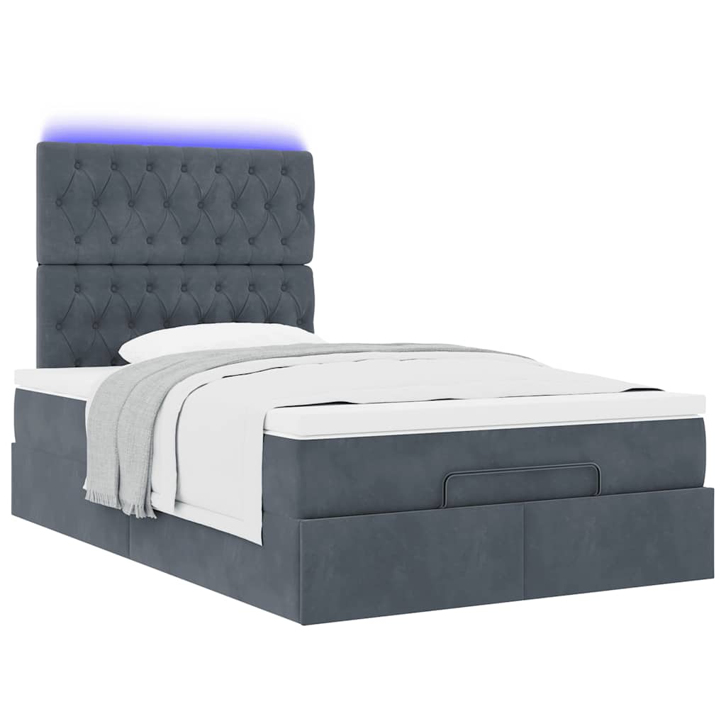 Ottoman-Bett mit Matratzen & LEDs Dunkelgrau 120x200 cm Samt