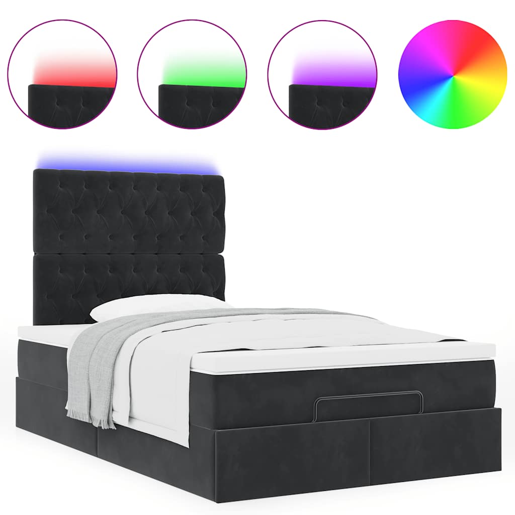 Ottoman-Bett mit Matratzen & LEDs Schwarz 120x200 cm Samt