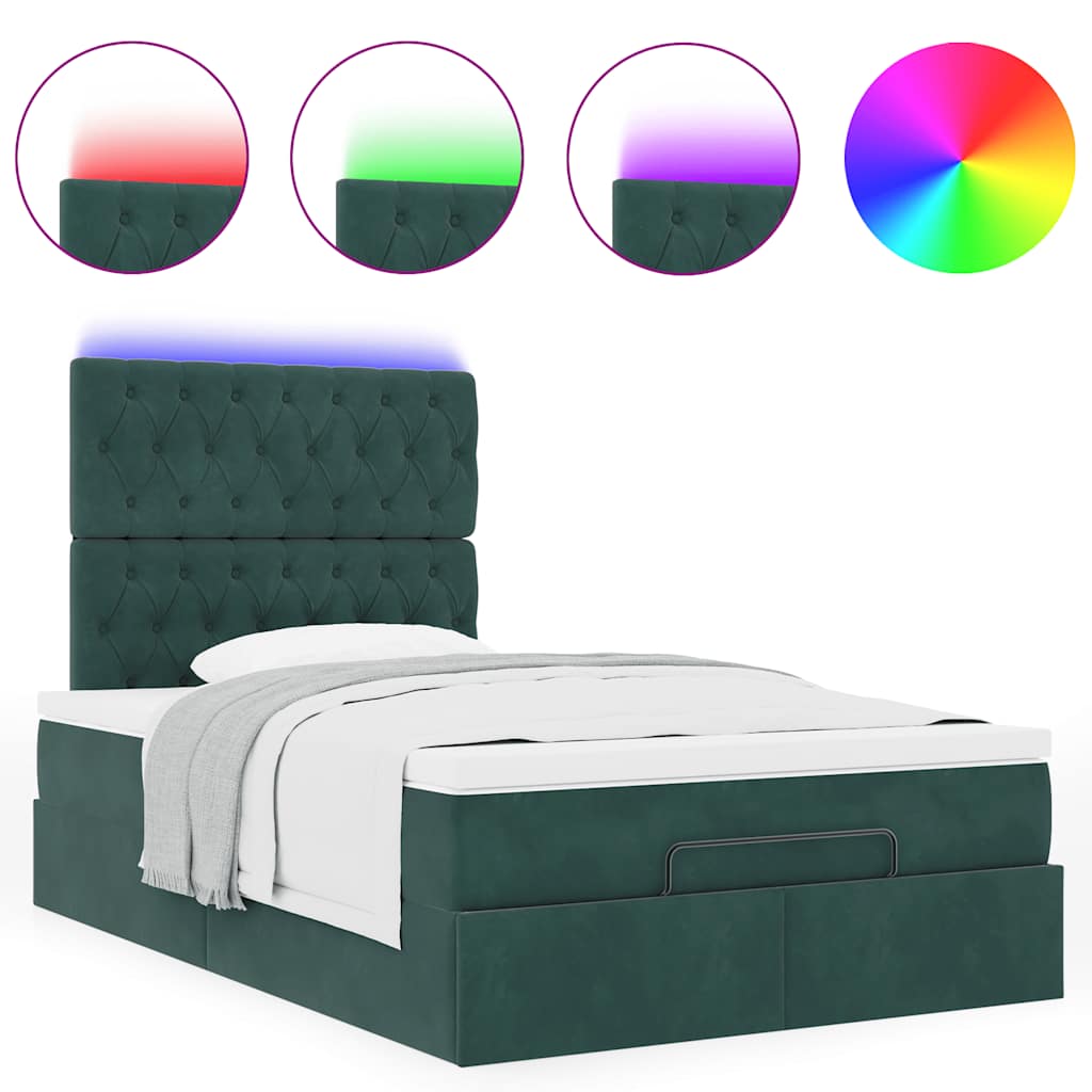 Ottoman-Bett mit Matratzen & LEDs Dunkelgrün 120x200 cm Samt