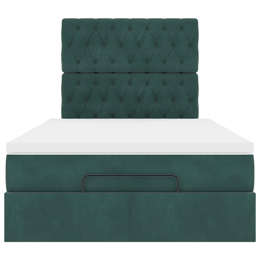 Ottoman-Bett mit Matratzen & LEDs Dunkelgrün 120x200 cm Samt