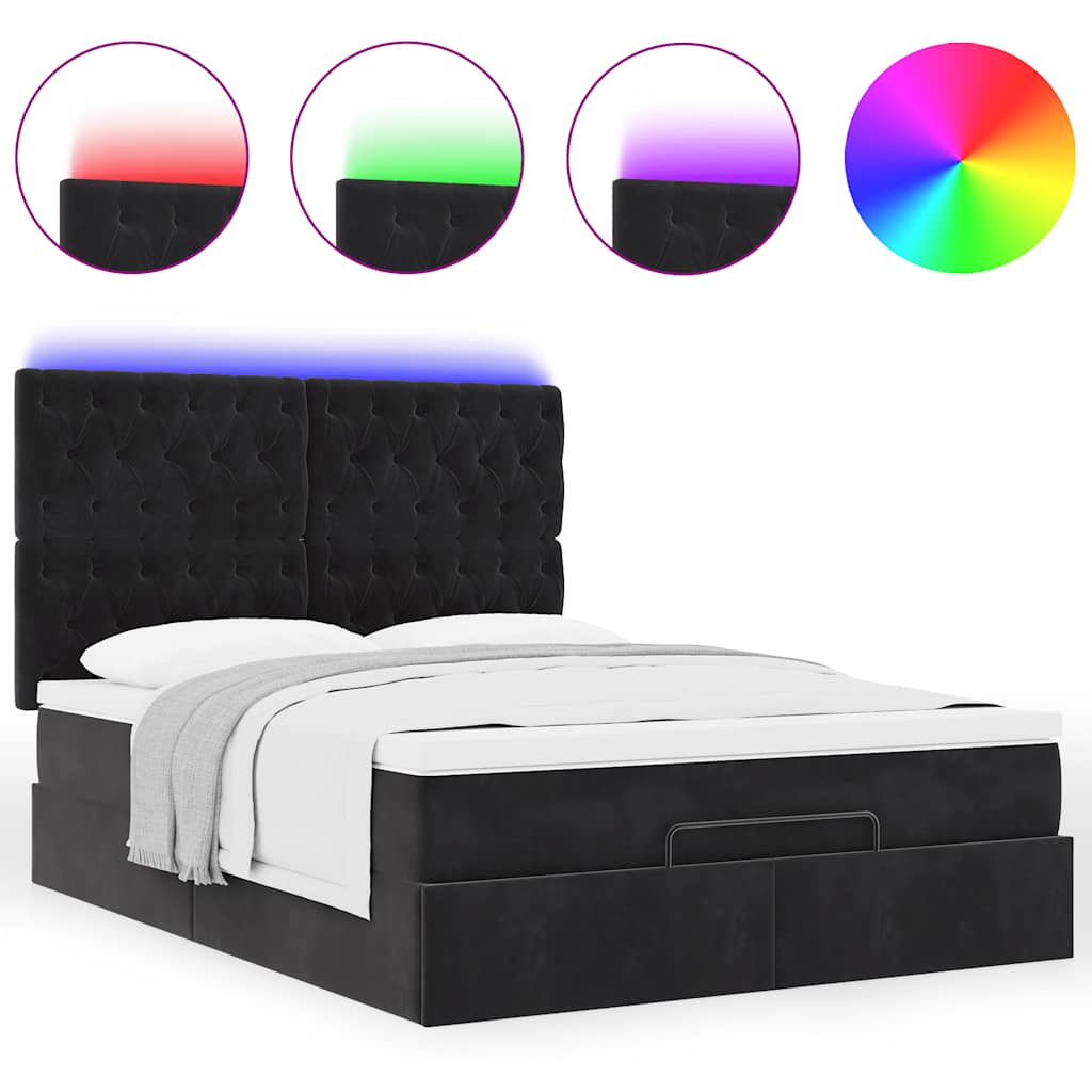 Ottoman-Bett mit Matratzen & LEDs Schwarz 140x190 cm Samt