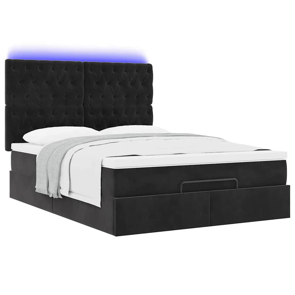 Ottoman-Bett mit Matratzen & LEDs Schwarz 140x190 cm Samt