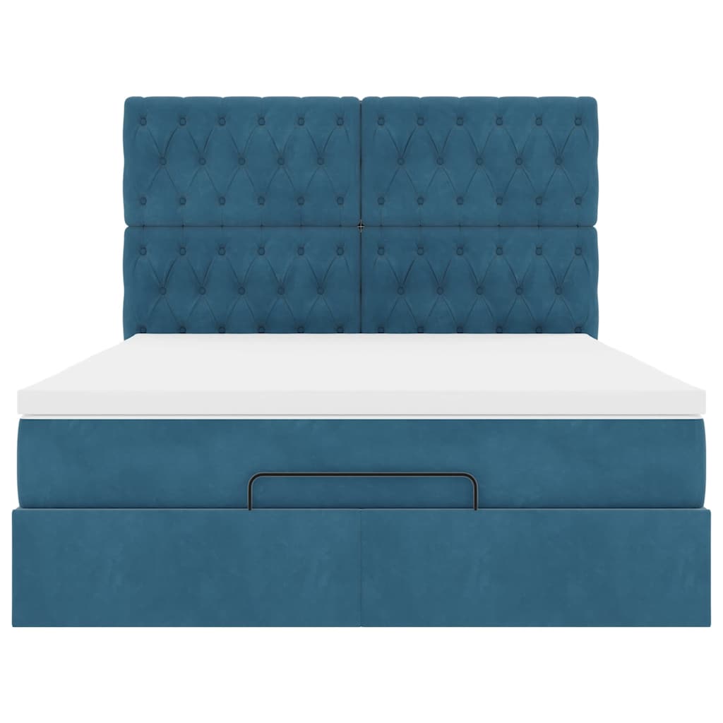 Ottoman-Bett mit Matratzen & LEDs Dunkelblau 140x190 cm Samt