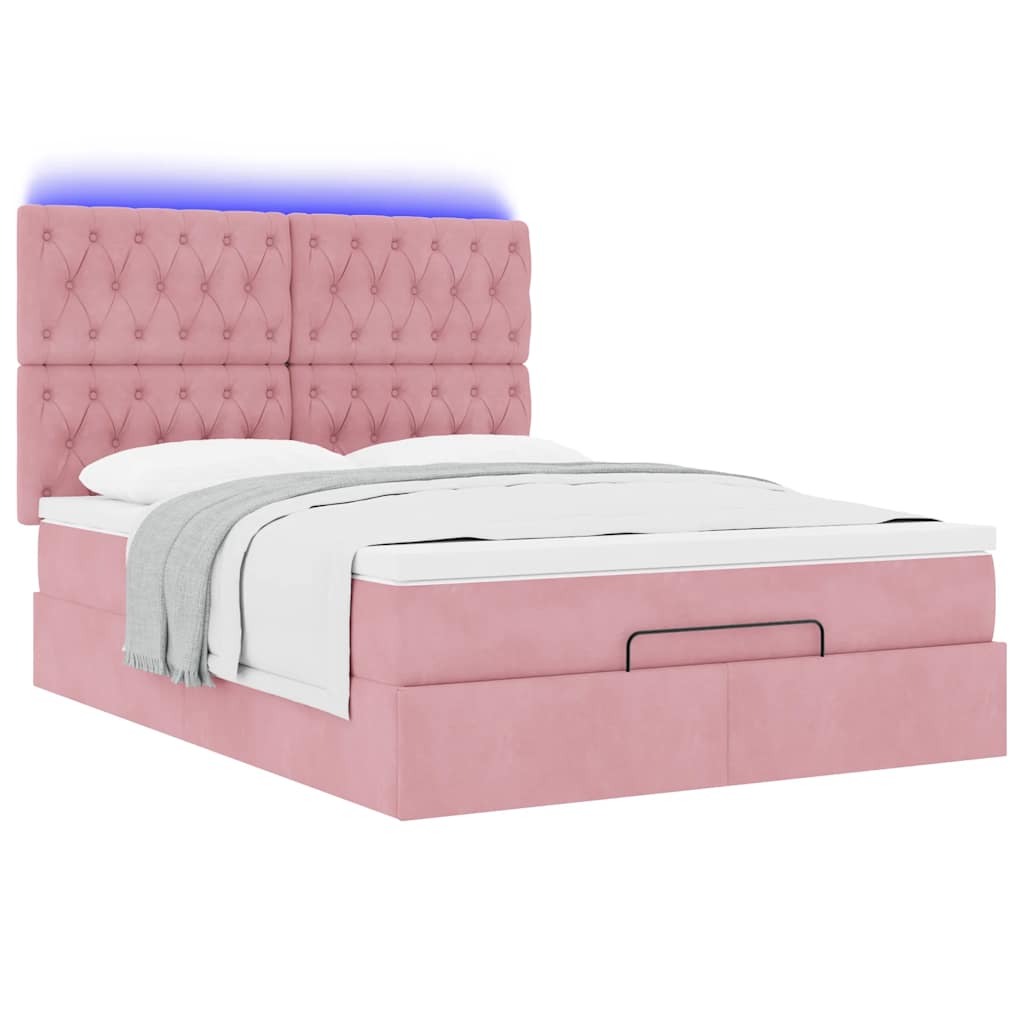Ottoman-Bett mit Matratzen & LEDs Rosa 140x190 cm Samt