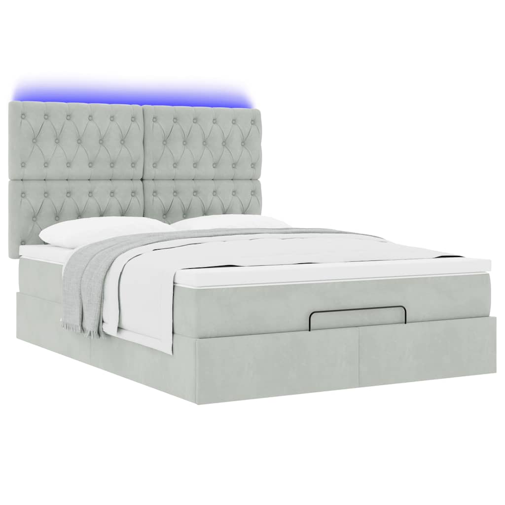 Ottoman-Bett mit Matratzen & LEDs Hellgrau 140x200 cm Samt