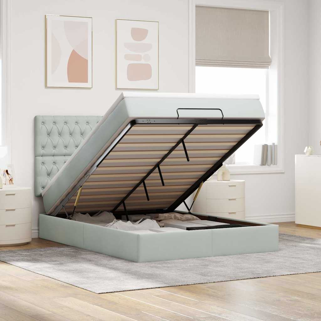Ottoman-Bett mit Matratzen & LEDs Hellgrau 140x200 cm Samt