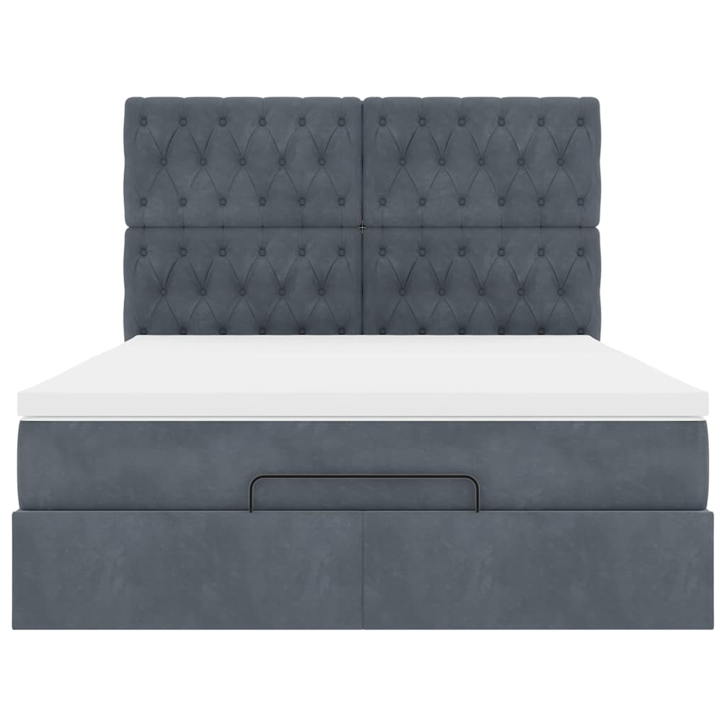 Ottoman-Bett mit Matratzen & LEDs Dunkelgrau 140x200 cm Samt