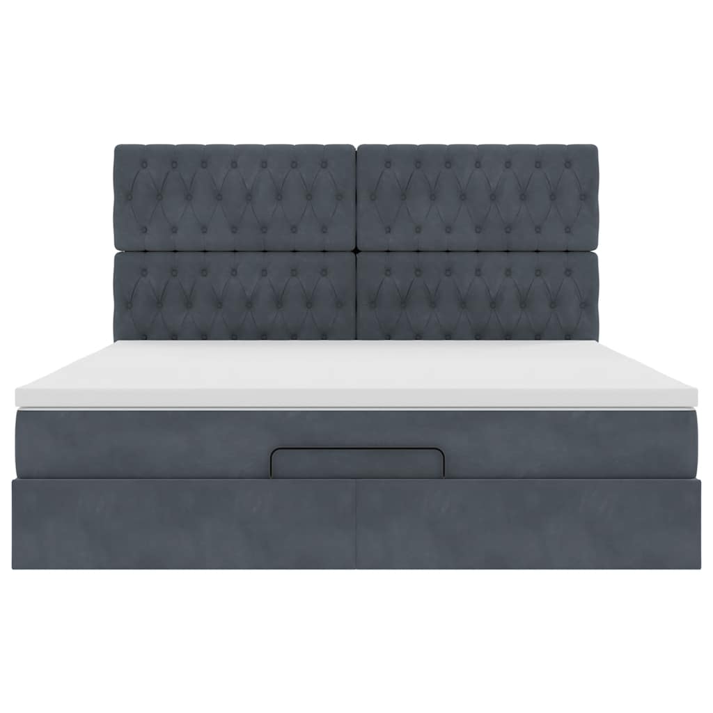Ottoman-Bett mit Matratzen & LEDs Dunkelgrau 160x200 cm Samt