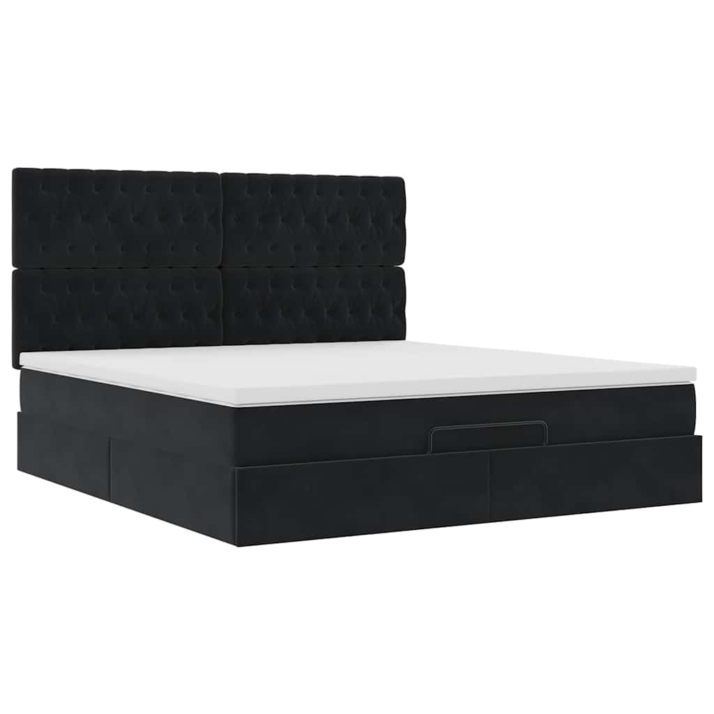 Ottoman-Bett mit Matratzen & LEDs Schwarz 160x200 cm Samt